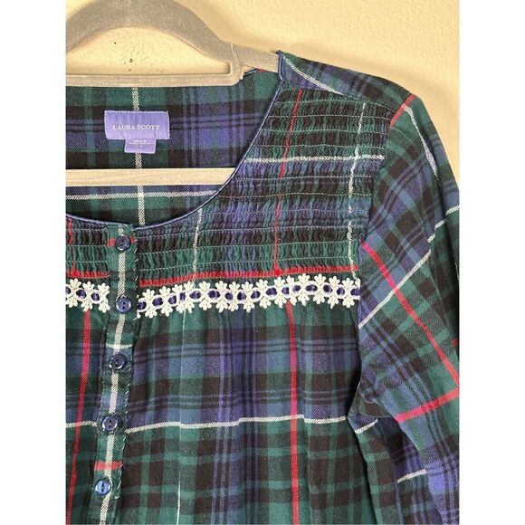 Laura Scott Plaid Flannel Nightgown Women’s Large – Long Sleeve Cottagecore Prai - Picture 5 of 6